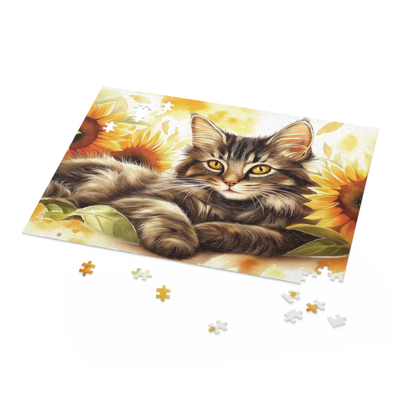 Sunflower Bliss Cat Puzzle 120 252 500 Piece Jigsaw, Cat Lover Gift, Sunflower Art Puzzle, Designed by Sol