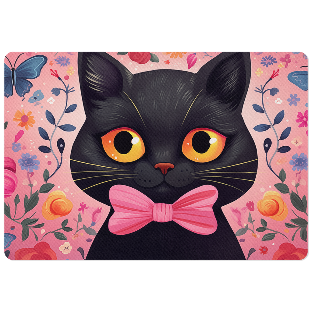 Pet Placemats - Black Cat With Pink Bowtie